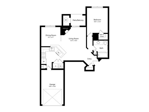 Floor plan for 1 bed, 1 bath, 794 sqft